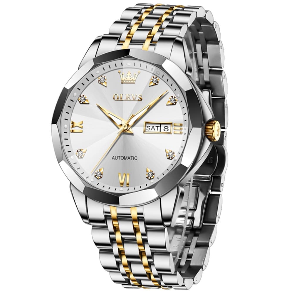 OLEVS 3D Diamond Cut Mirror Automatic Mechanical Watch 9982 Day Date for Men