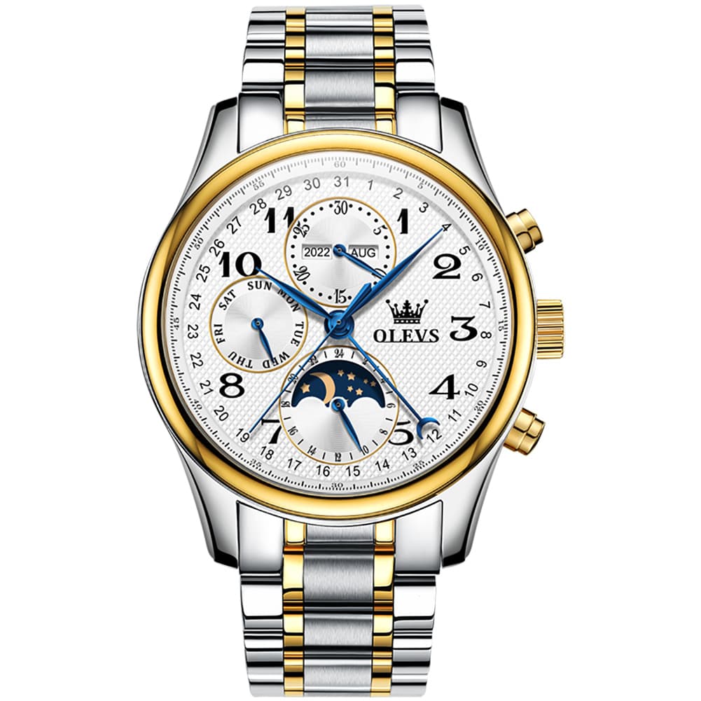 OLEVS 6667 Stainless Steel Mechanical Moon Phase Watch for Men
