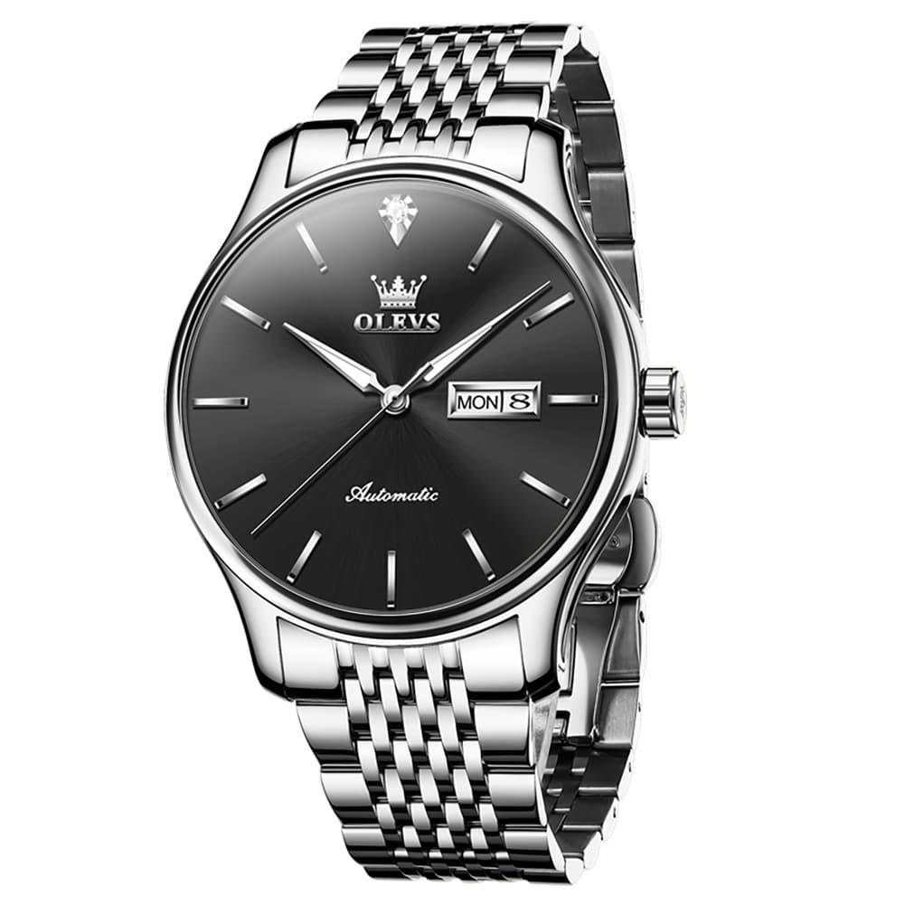 OLEVS Minimalist Diamond Dial Day Date Automatic Watch 9960 for Men