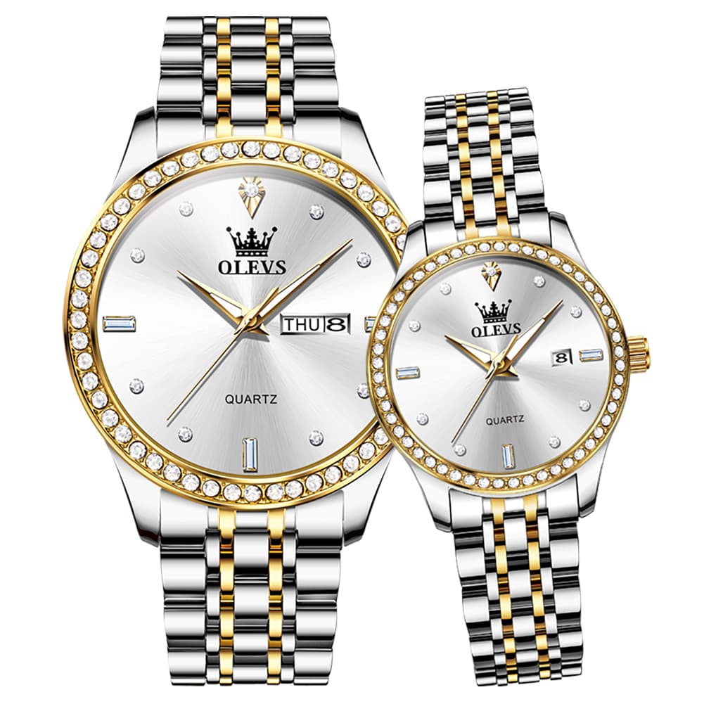 OLEVS 3625N Diamond Bezel Quartz Couple Watches Set