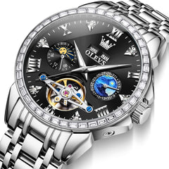 OLEVS 6712 Diamond Bezel Starry Moon Phase Calendar Mechanical Watch For Men