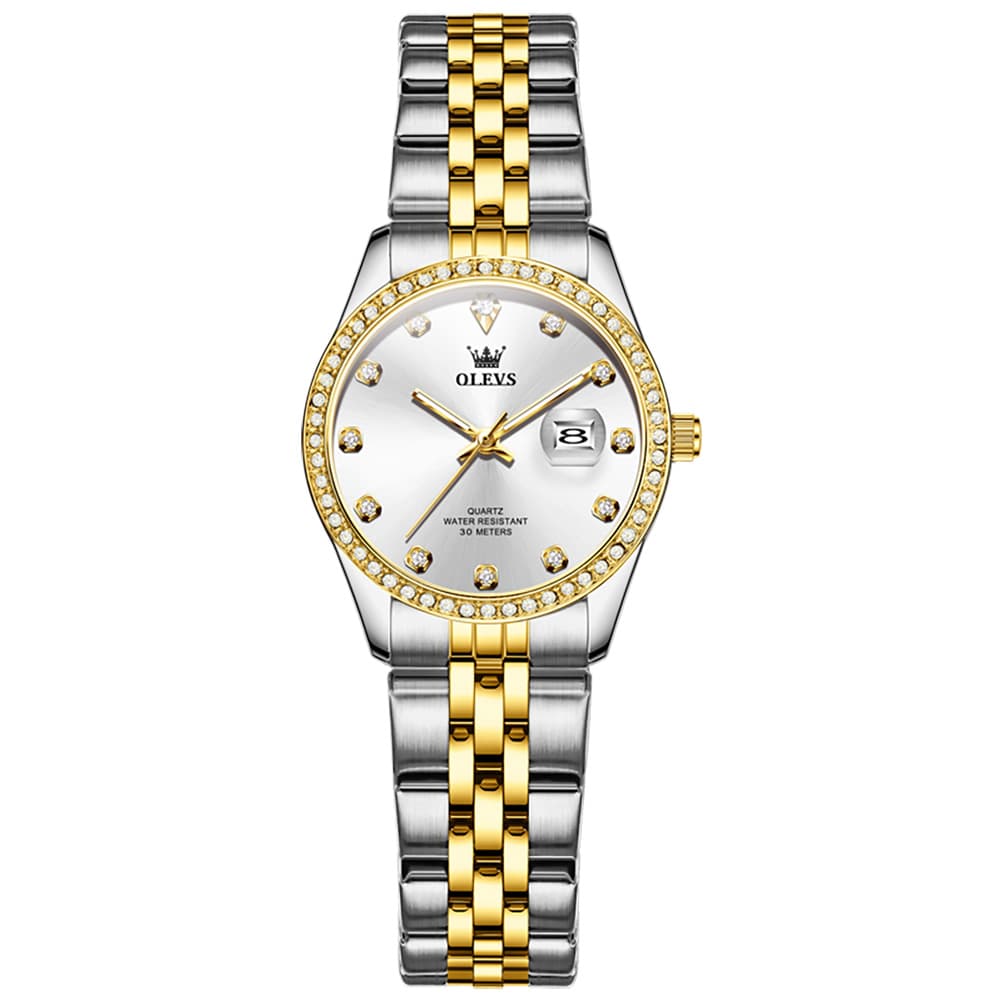 OLEVS 3629NN Diamond Bezel Quartz Steel Watch for Women