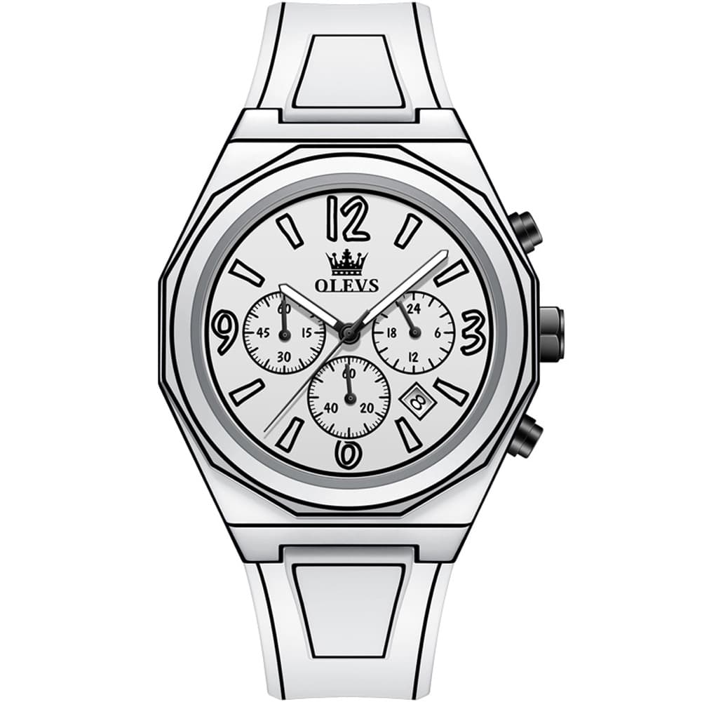 OLEVS Men Streetwear Comic Chronograph Watch Octagonal Silicone Quartz 5622