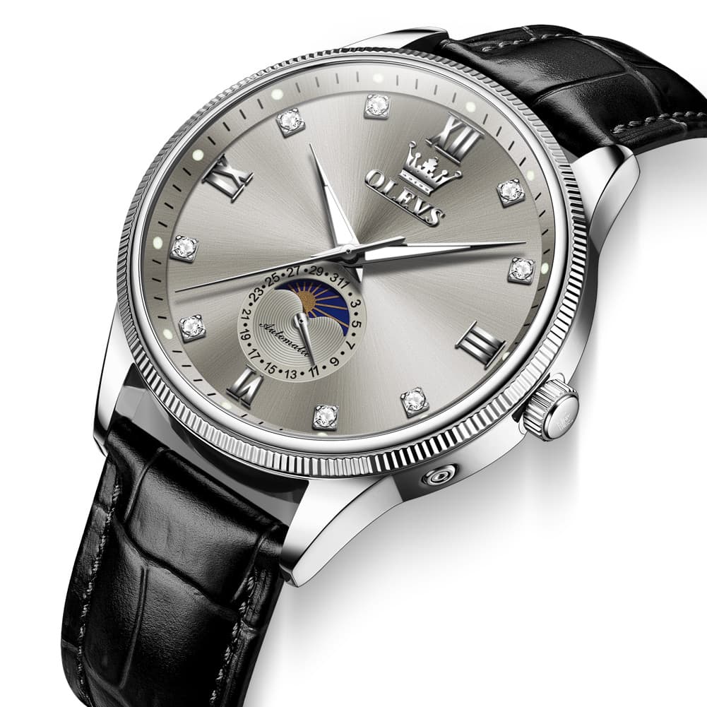 OLEVS 7039 Leather Moon Phase Mechanical Watch For Men