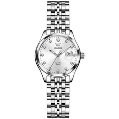 OLEVS 5649 Diamond Starry Dial Quartz Watch Calendar Stainless Steel Bracelet Timeless Timepiece for Women