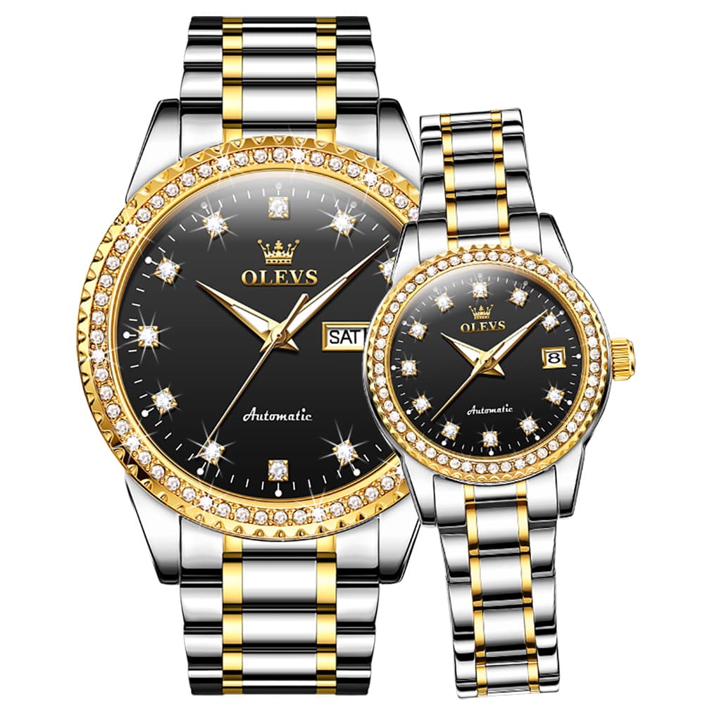 OLEVS 7003Q Diamond Bezel Automatic Couple Watch Set