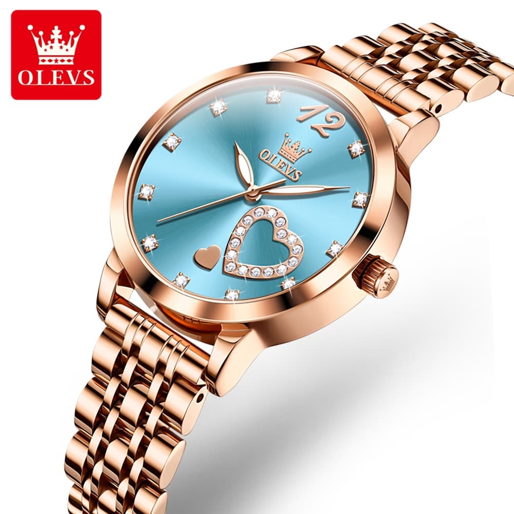 OLEVS 5189 Heart Motif Milanese Mesh Quartz Watch for Women