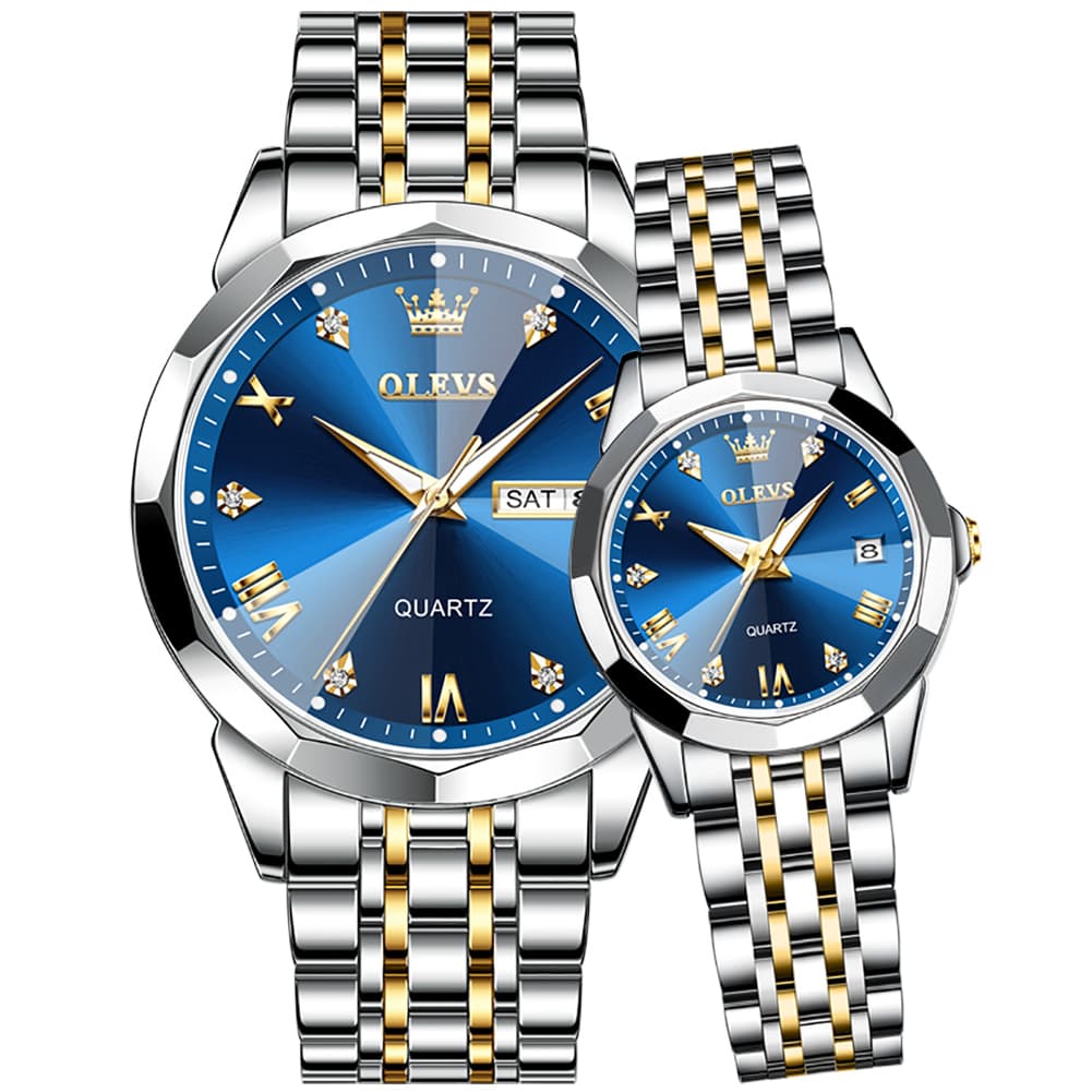 OLEVS 9931 Diamond Stainless Steel Couple Watch Set
