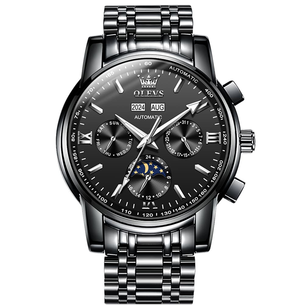 OLEVS 6633 Stainless Steel Mechanical Moon Phase Watch for Men