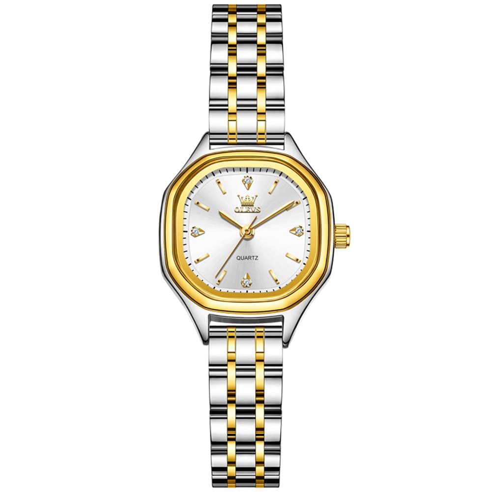 OLEVS 5888 Petite Square Watch Vintage Diamond Accent Stainless Steel Bracelet Quartz Timepiece for Women