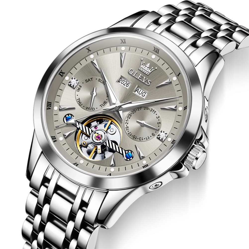 OLEVS 7091 Double Open Heart Multi-Function Automatic Watch For Men