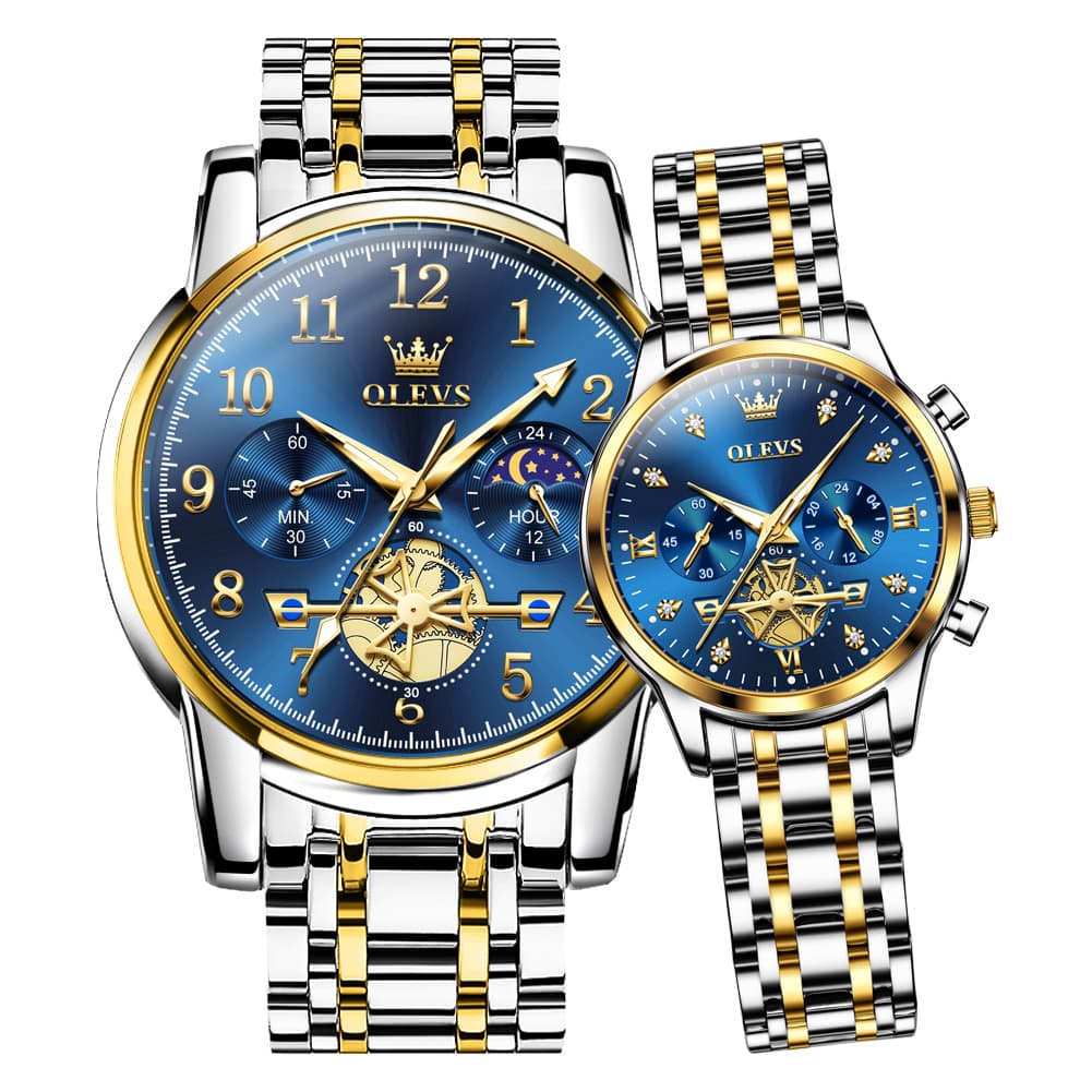 OLEVS 2900 Classic Chronograph Couples Watch Set Men Women