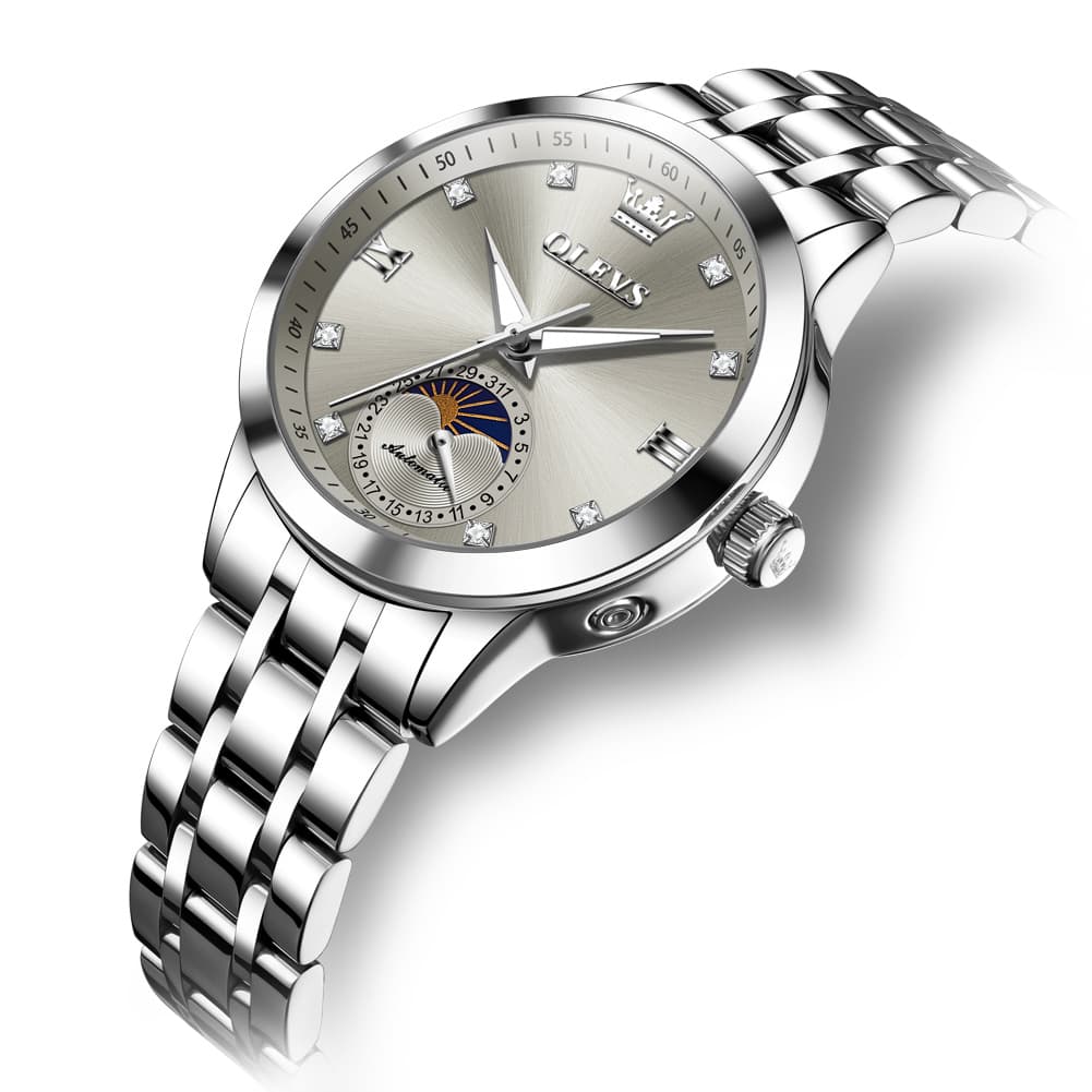 OLEVS 7041 Solid Steel Moon Phase Automatic Watch For Women