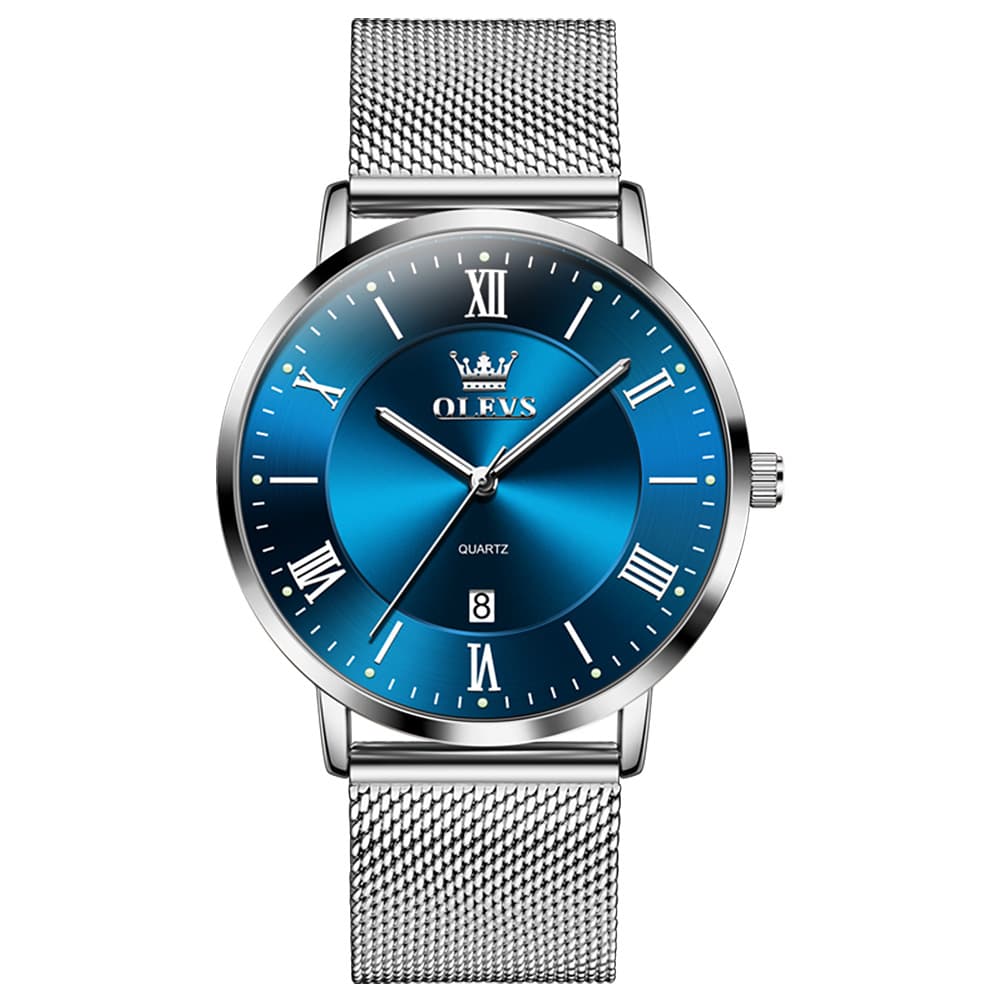 OLEVS Men Milanese Mesh Watch Ultra Slim Stainless Steel Date Quartz 5623