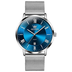 OLEVS Men Milanese Mesh Watch Ultra Slim Stainless Steel Date Quartz 5623