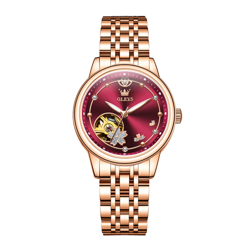 OLEVS 6732 Automatic Open Heart Diamond Watch For Women