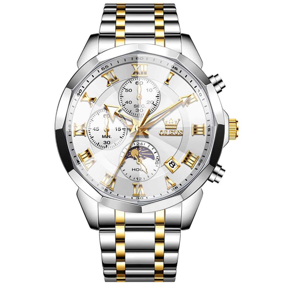 OLEVS 3675 Quartz 3D Rhombic Roman Chronograph Watch For Men