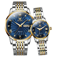 OLEVS 6630 Sunburst Mechanical Couple Watches Set