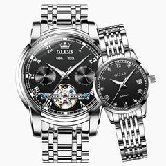 OLEVS 6607 Open Heart Automatic Mechanical Couple Watch Set