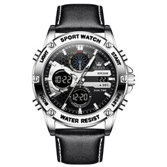 OLEVS 1110 Rugged Dual Display Leather Sport Watch for Men