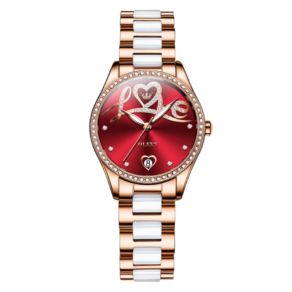 OLEVS 6686 Romantic Love Dial Ceramic Mechanical Watch for Women