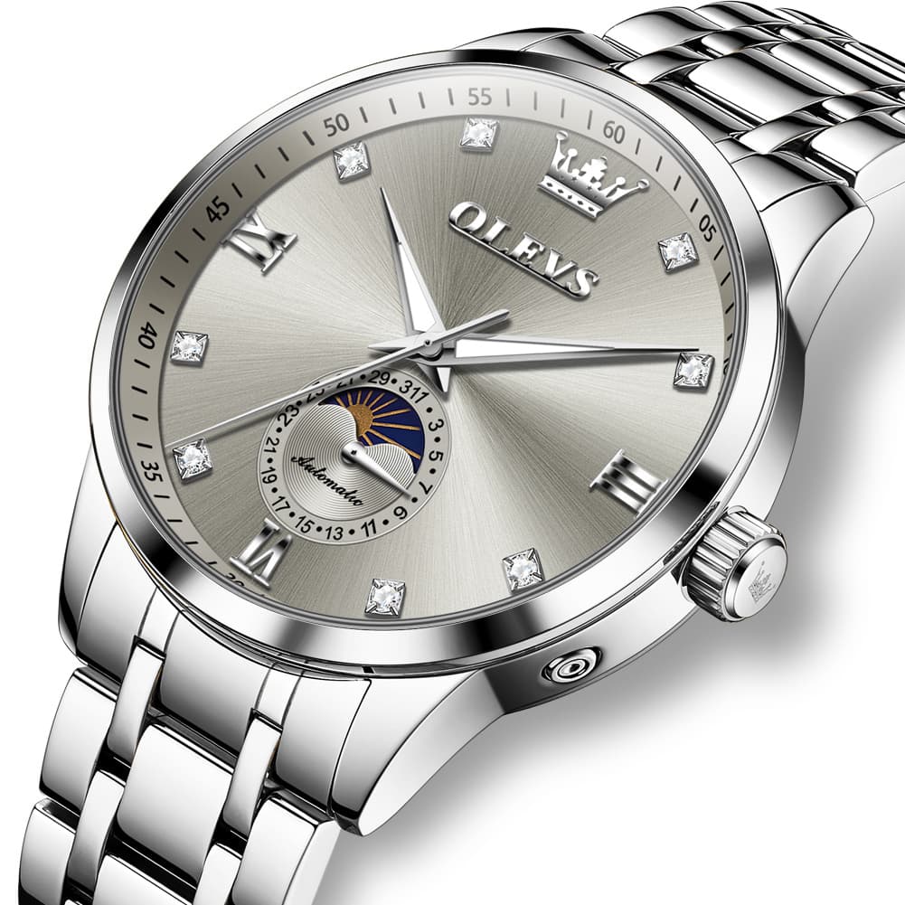 OLEVS 7041 Solid Steel Moon Phase Automatic Watch For Men
