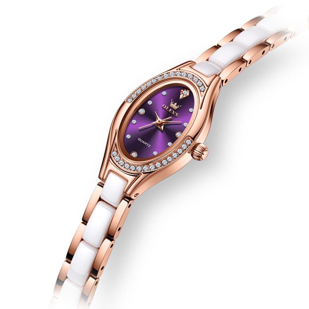 OLEVS Oval Ceramic Bracelet Diamond Watch 7131 for Women