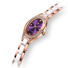 OLEVS Oval Ceramic Bracelet Diamond Watch 7131 for Women