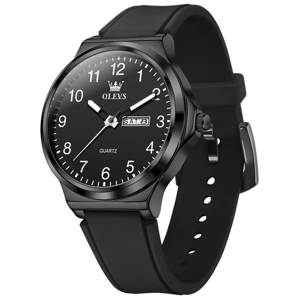 OLEVS 5647 Ultra Thin Day Date Quartz Watch Silicone Strap Casual Timepiece for Men and Women