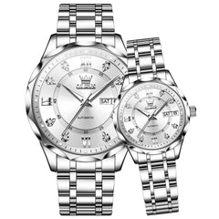 OLEVS 6727 Automatic Diamond Mechanical Watch Set For Couples