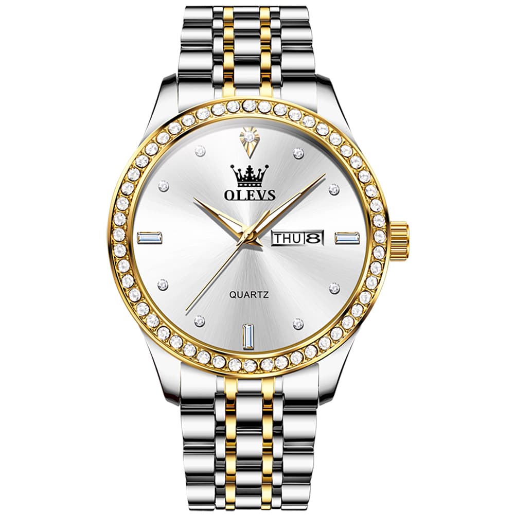 OLEVS 3625 Diamond Bezel Quartz Steel Watch for Men