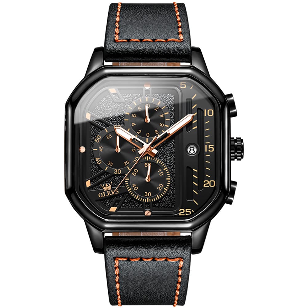 OLEVS 9950 Octagonal Case Chronograph Leather Watch for Men