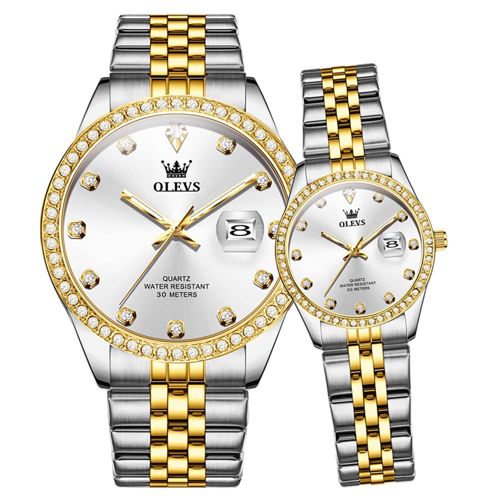 OLEVS 3629Q Diamond Bezel Quartz Couple Watches Set