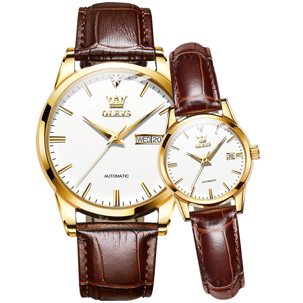 OLEVS 6629 Minimalist Mechanical Couple Watches Set