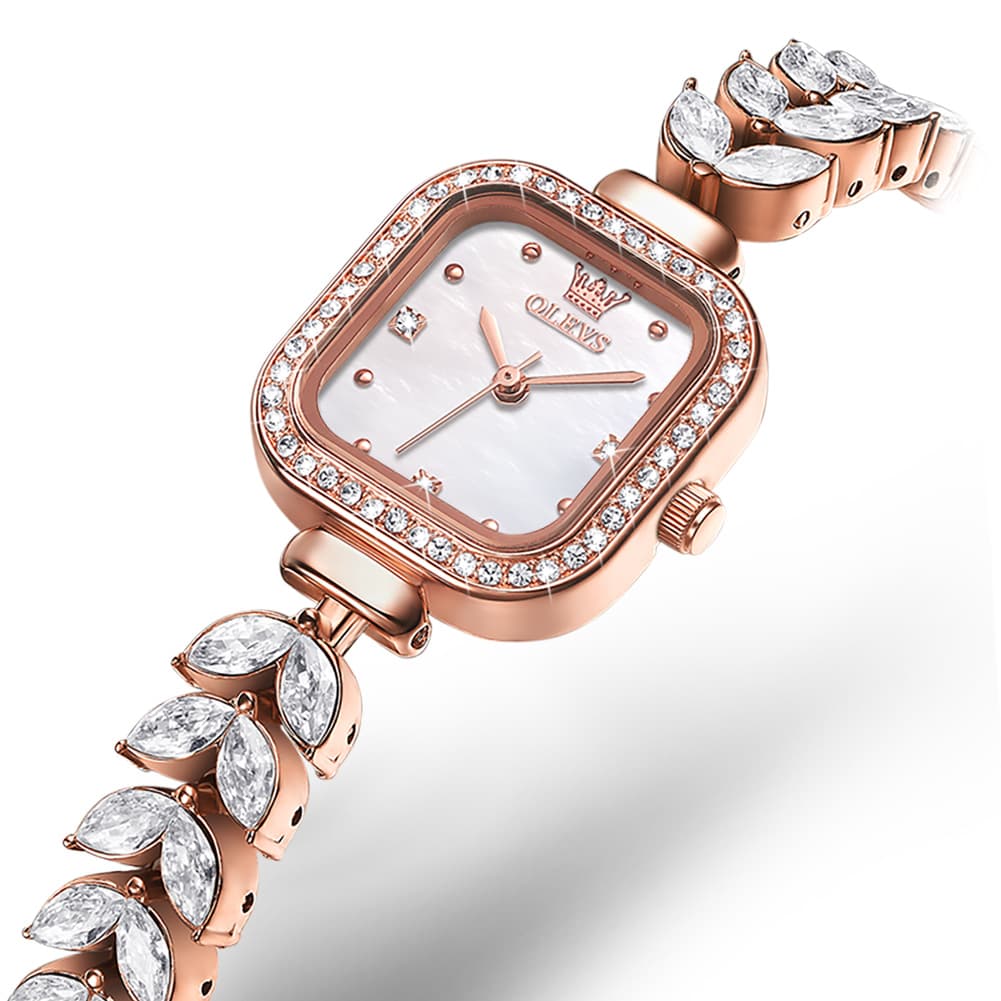 OLEVS 9987 Mermaid Crystal Bracelet Square Watch for Women