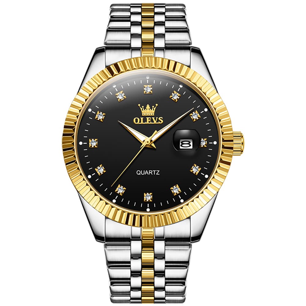 OLEVS Couple Watches Fluted Bezel Diamond Dial Quartz Watch 5526 Jubilee Band for His and Hers