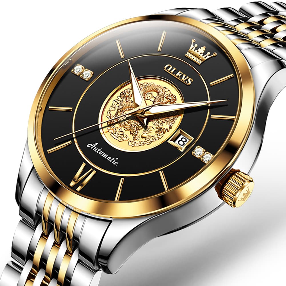 OLEVS 6693 3D Dragon Mechanical Steel Watch for Men