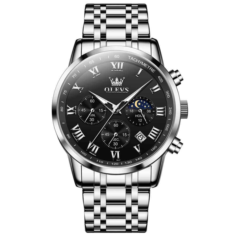 OLEVS Chronograph Moon Phase Dress Watch for Men Stainless Steel 5529