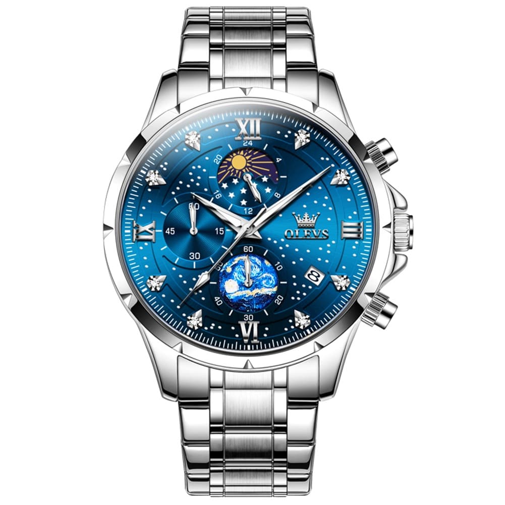 OLEVS 9807 Starry Moon Phase Chronograph Quartz Watch for Men
