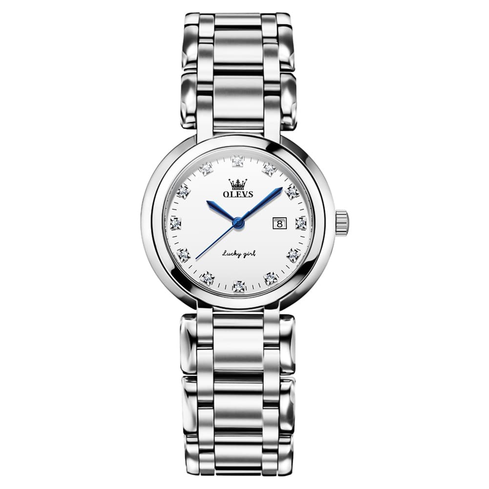 OLEVS Women Lucky Diamond Dress Watch Stainless Steel Quartz Date 5575