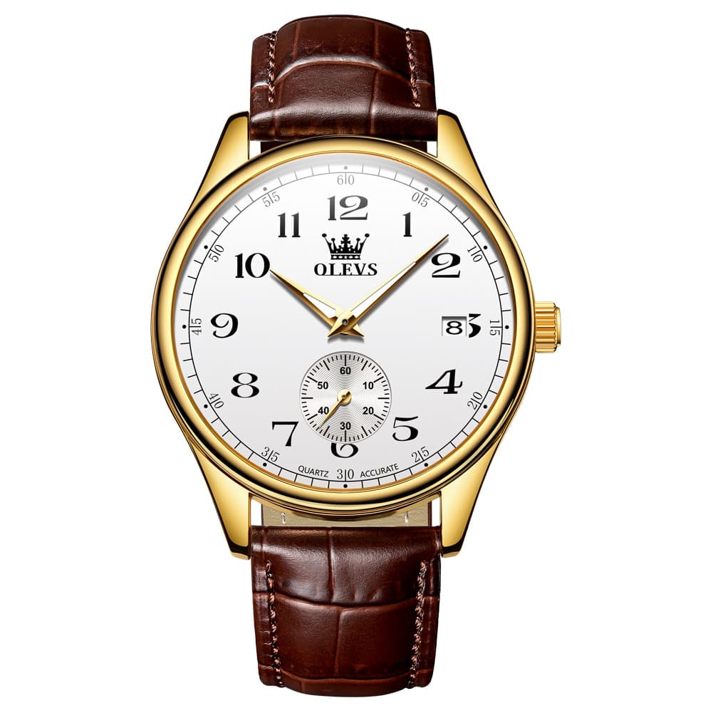 OLEVS 3662 Vintage Sub-Dial Leather Quartz Watch for Men