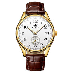 OLEVS 3662 Vintage Sub-Dial Leather Quartz Watch for Men