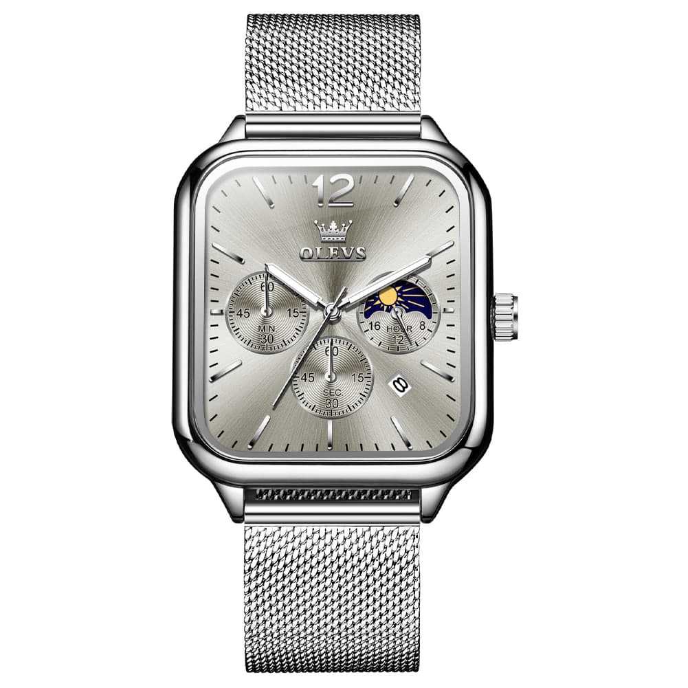 OLEVS 9914 Square Case Moon Phase Chronograph Watch for Men