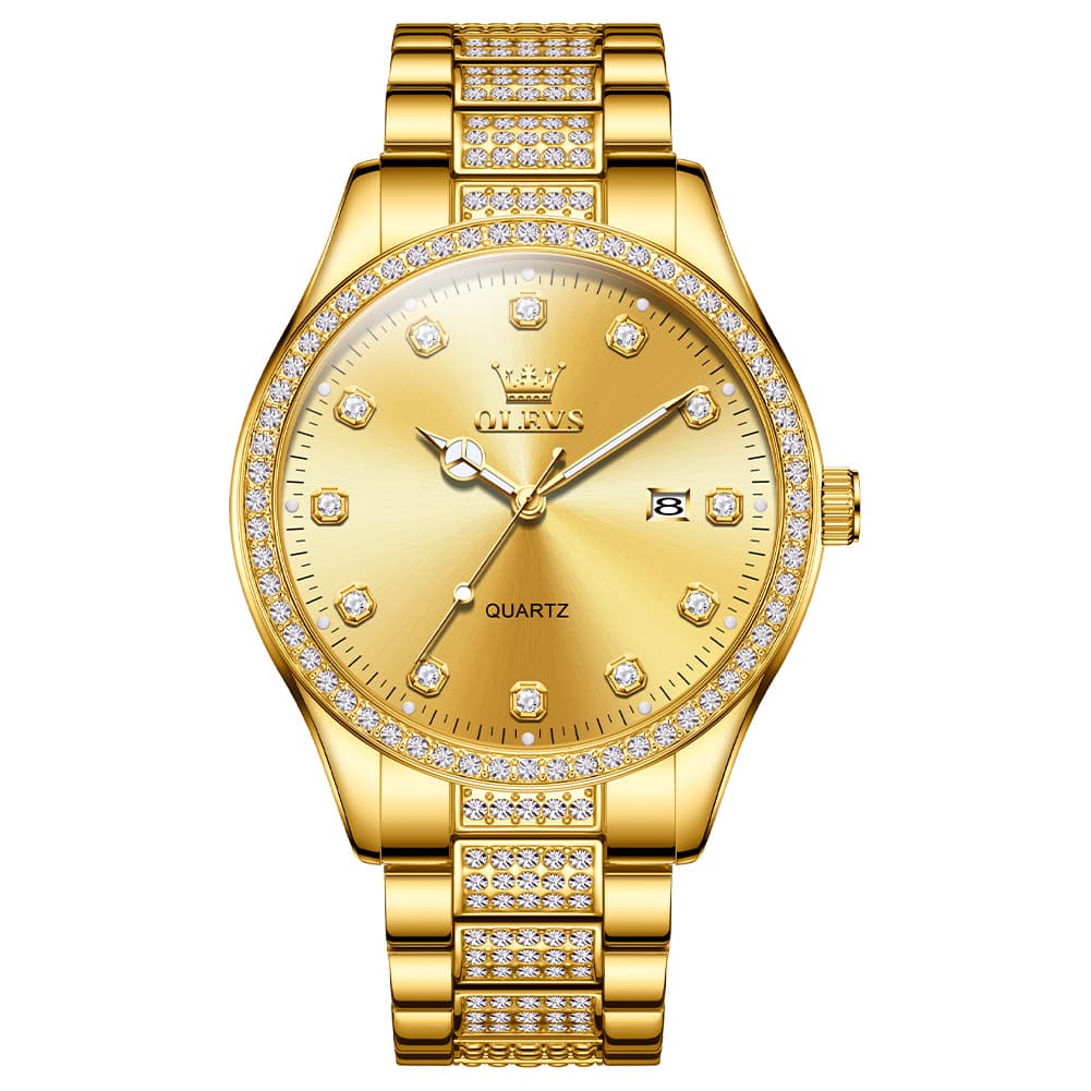 OLEVS 9905 Diamond Bezel Luxury Dress Quartz Watch for Men