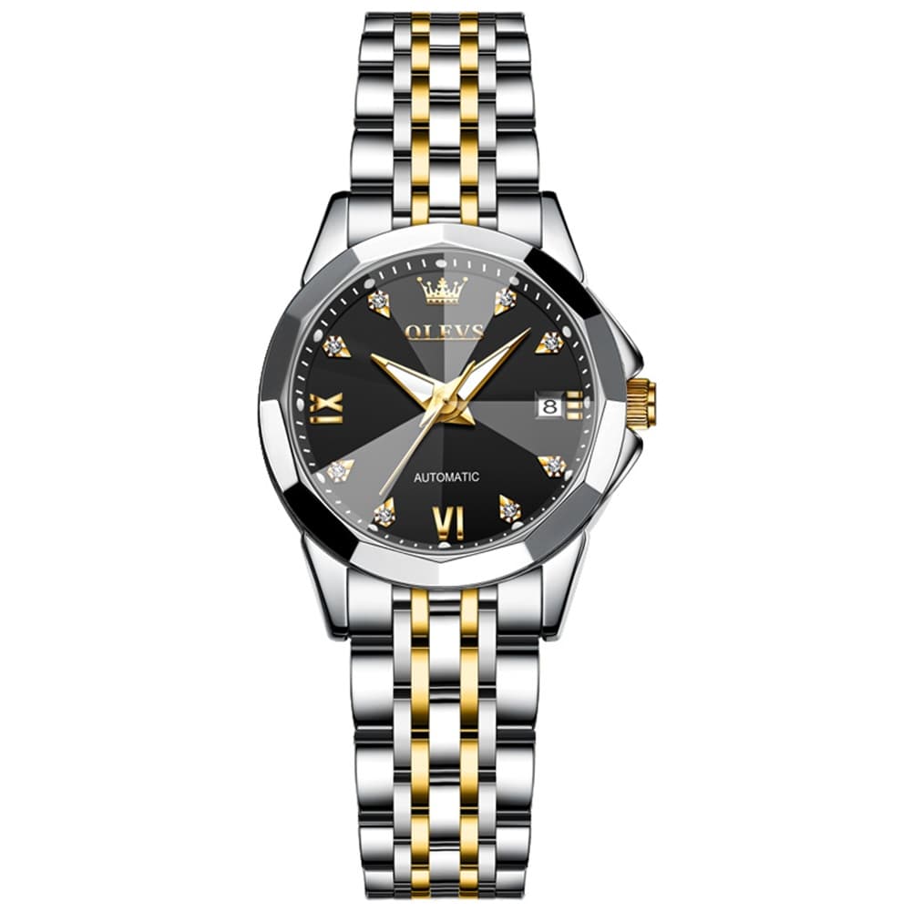 OLEVS 3D Diamond Cut Mirror Automatic Mechanical Watch 9982 for Women