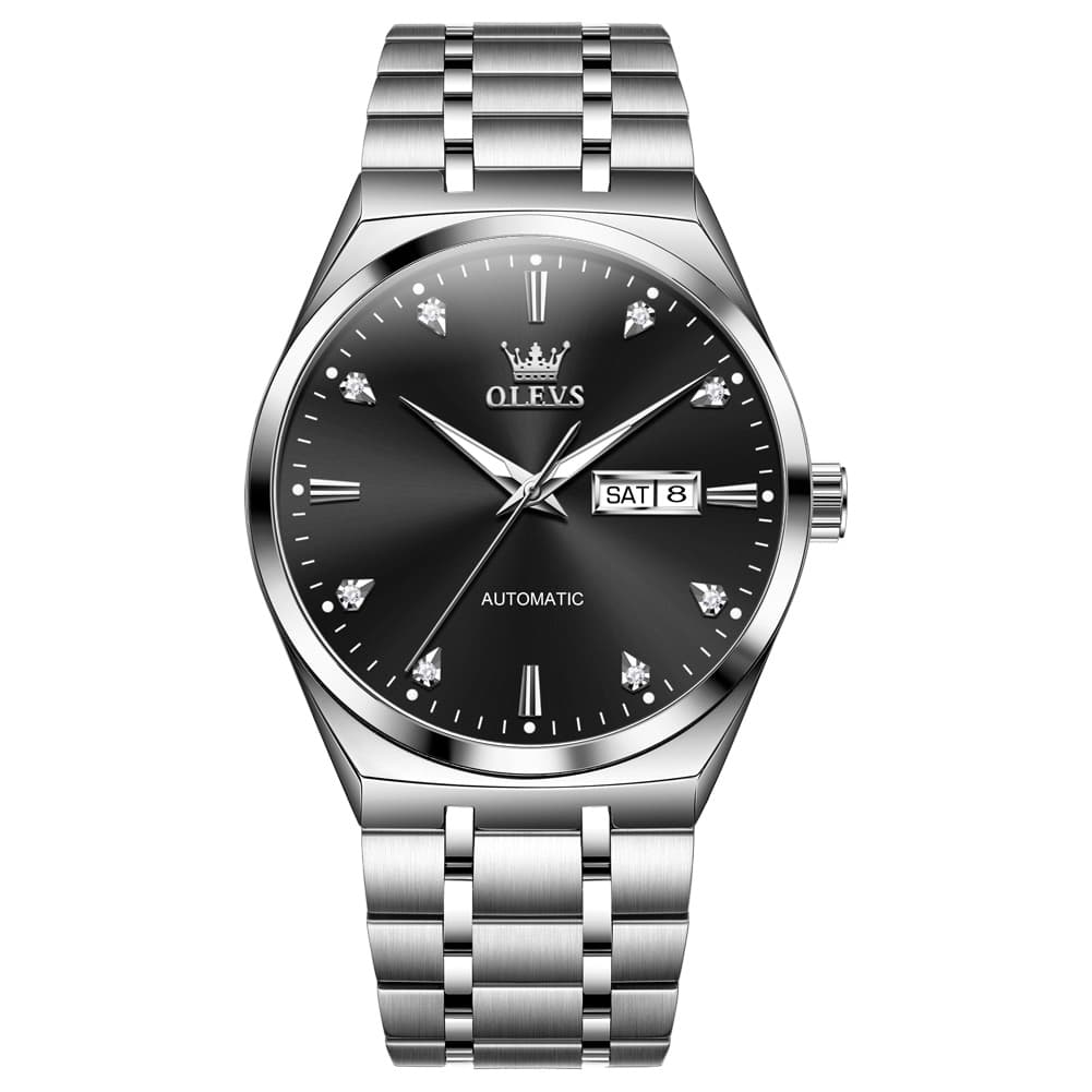OLEVS Integrated Bracelet Diamond Dial Automatic Watch 9811 Day Date for Men