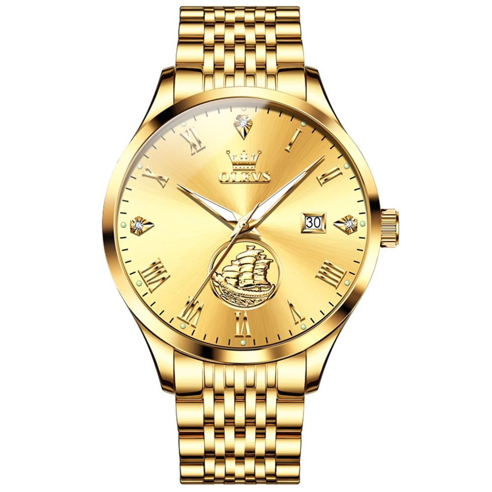 OLEVS 6696 3D Sailboat Mechanical Steel Watch for Men