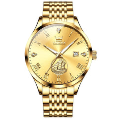 OLEVS 6696 3D Sailboat Mechanical Steel Watch for Men
