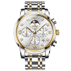 OLEVS 3652 Chronograph Moon Phase Diamond Dial Stainless Steel Watch For Men