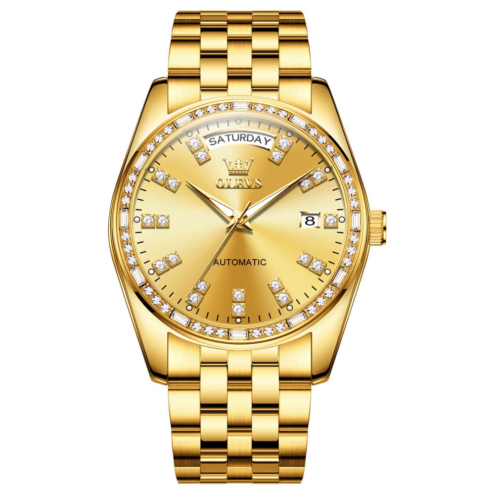 OLEVS Diamond Bezel Day Date Automatic Mechanical Watch 9802 for Men